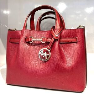 Michael Kors Carson Small Pebbled Leather Satchel Bag Cherry